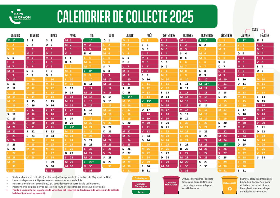 Calendrier de collecte des déchets 2025