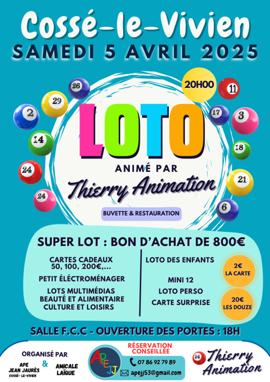 loto APEJJ Cossé-le-vivien